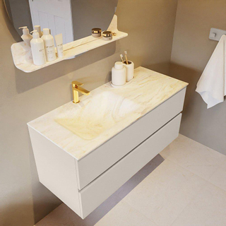 Mondiaz VICA-DLUX Ensemble de meuble de salle de bain - 110cm - meuble sous-vasque lin - 2 tiroirs - lavabo encastrée nuage gauche - 1 trou de robinet - version haute de 60cm - ostra