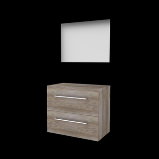 Basic-Line Ultimate 46 ensemble de meubles de salle de bain 80x46cm avec poignées 2 tiroirs plan vasque miroir éclairage mfc scotch oak