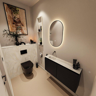 MONDIAZ TURE-DLUX Meuble toilette - 100cm - Urban - EDEN - vasque Ostra - position gauche - sans trou de robinet