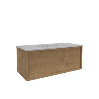 Saniclass Holz Framse Ensemble meuble de salle de bains - 100x45x40cm - 1 tiroir - 1 lavabo - sans trous de robinet - trop-plein - Chêne naturel