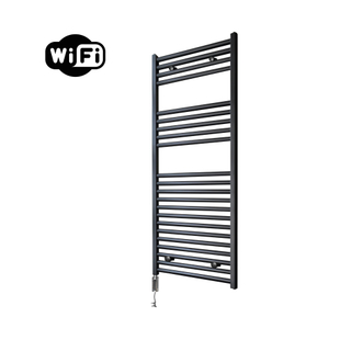 Sanicare HVW Elektrische Radiator - 111.8x45cm - 596W - wifi - thermostaat - chroom - linksonder - zwart