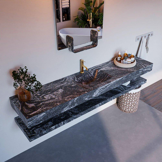 Mondiaz ALAN-DLUX Ensemble de meuble - 200cm - meuble Lava mat - 0 tiroirs - Lavabo Cloud Lava suspendu - vasque Centre - 1 trou de robinet