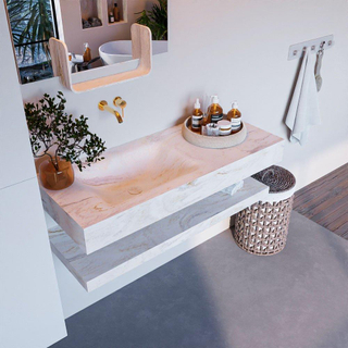 Mondiaz ALAN-DLUX Ensemble de meuble - 110cm - meuble Ostra mat - 0 tiroirs - Lavabo Cloud Ostra suspendu - vasque Gauche - 0 trous de robinet