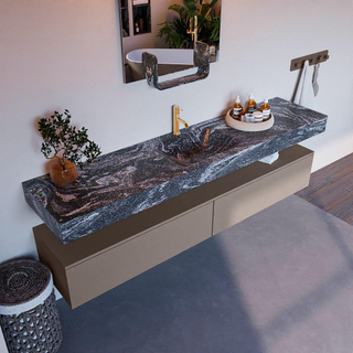 Mondiaz ALAN-DLUX Ensemble de meuble - 200cm - meuble Smoke mat - 2 tiroirs - Lavabo Cloud Lava suspendu - vasque Centre - 1 trou de robinet