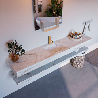 Mondiaz ALAN-DLUX Ensemble de meuble - 200cm - meuble Frappe mat - 0 tiroirs - Lavabo Cloud Frappe suspendu - vasque Centre - 1 trou de robinet