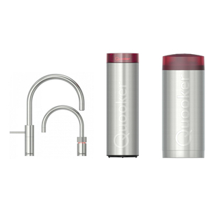 Quooker Nordic Round Twintaps kokendwaterkraan - draaibare uitloop - Combi+ incl. Cube reservoir - Warm / kokend water - RVS