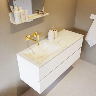 Mondiaz VICA-DLUX ensemble de meuble de salle de bain - 120cm - meuble sous lavabo talc - 4 tiroirs - lavabo encastré cloud gauche - sans trous de robinet - version haute de 60cm - opalo