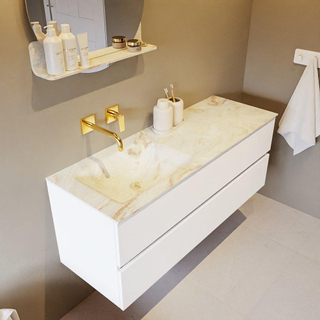 Mondiaz VICA-DLUX Ensemble de meuble de salle de bain - 130cm - meuble sous-vasque talc - 2 tiroirs - lavabo encastrée cloud gauche - sans trous de robinet - version haute de 60cm - frape