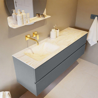 Mondiaz VICA-DLUX ensemble de meuble de salle de bain - 150cm - meuble sous-vasque plata - 2 tiroirs - lavabo encastrée cloud gauche - sans trous de robinet - version haute de 60cm - ostra