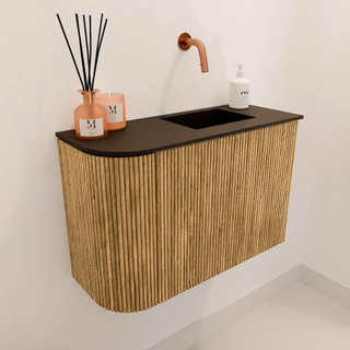 Mondiaz JOYA 61.6cm meuble de toilette - arrondi gauche couleur Oak - Vasque FAYE position Droite Sans trou de robinet couleur Urban