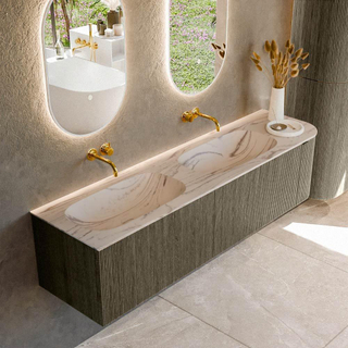 MONDIAZ KURVE-DLUX 175cm badmeubel ronding Rechts kleur Shadow met 2 lades en 1 deur. Wastafel STOR SMALL Dubbel / Links zonder kraangat Nata.