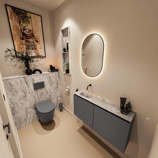 MONDIAZ TURE-DLUX Meuble toilette - 100cm - Dark Grey - EDEN - vasque Glace - position gauche - sans trou de robinet