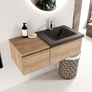 MONDIAZ BUKLA 100cm badmeubel met module 40 kleur Washed Oak met 2 lades. Wastafel CLOUD rechts 1 kraangat kleur Urban.