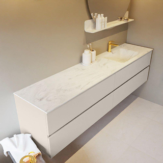 Mondiaz VICA-DLUX ensemble de meuble de salle de bain - 200cm - meuble sous-vasque lin - 4 tiroirs - lavabo encastrée nuage droite - 1 trou de robinet - version haute de 60cm - opalo