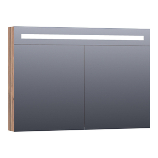 Saniclass Double Face Spiegelkast - 100x70x15cm - verlichting - geintegreerd - 2 links- rechtsdraaiende spiegeldeur - MFC - Almond