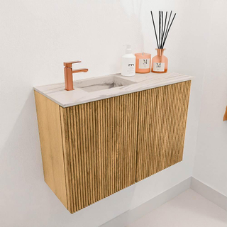 Mondiaz JOYA-DLUX 60cm meuble de salle de bains - couleur Oak - Vasque FAYE position Gauche 1 trou de robinet couleur Nata.