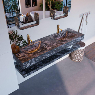 Mondiaz ALAN-DLUX Ensemble de meuble - 150cm - meuble Lava mat - 0 tiroirs - Lavabo Cloud Lava suspendu - vasque Gauche et droite - 2 trous de robinet