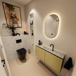 MONDIAZ TURE-DLUX Meuble toilette - 100cm - Oro - EDEN - vasque Opalo - position centrale - 1 trou de robinet
