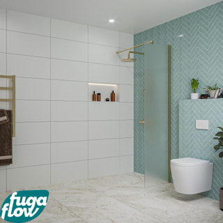FugaFlow Eccelente Vetro inloopdouche badkamer - 50x200cm - mat glas - wandarm - geborsteld messing