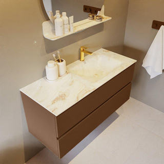 Mondiaz VICA-DLUX Ensemble de meuble de salle de bain - 110cm - meuble sous-vasque reposant - 2 tiroirs - lavabo encastré cloud droite - 1 trou de robinet - miroir modèle spot - version XL 60cm de haut - frappe