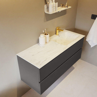 Mondiaz VICA-DLUX Ensemble de meuble de salle de bain - 120cm - meuble sous-vasque gris foncé - 2 tiroirs - lavabo encastré cloud droite - 1 trou de robinet - version haute de 60cm - opalo