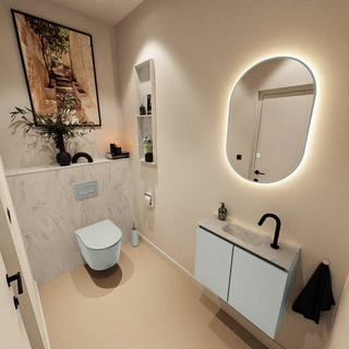 MONDIAZ TURE-DLUX Meuble toilette - 60cm - Greey - EDEN - vasque Opalo - position centrale - 1 trou de robinet