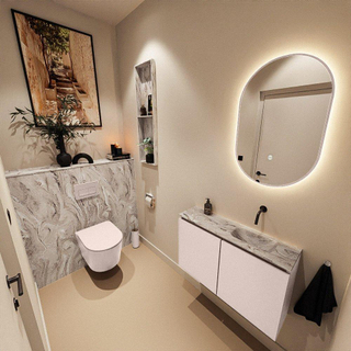 MONDIAZ TURE-DLUX Meuble toilette - 80cm - Rosee - EDEN - vasque Glace - position droite - sans trou de robinet