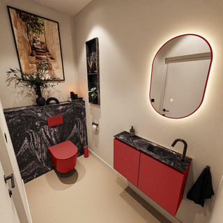 MONDIAZ TURE-DLUX Meuble toilette - 80cm - Fire - EDEN - vasque Lava - position droite - 1 trou de robinet