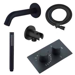 FugaFlow Eccelente Acces Badkraan set - uitloop - 22cm inkortbaar - gladde slang - staafhanddouche - inbouwdeel - wandhouder - mat zwart