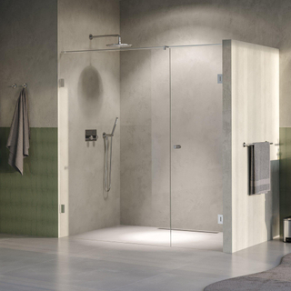 BRAUER Void Carving Nisdeur - 2-delig - 190x200cm - 70cm draaideur aan muur - glascoating - omkeerbaar - helder glas - Geborsteld RVS PVD
