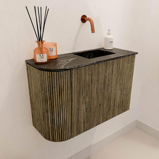 Mondiaz JOYA-DLUX 61.6cm toiletmeubel - ronding links kleur Dusk - Wastafel FAYE positie Rechts Zonder kraangat kleur Lava.