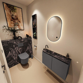 MONDIAZ TURE-DLUX Meuble toilette - 80cm - Dark Grey - EDEN - vasque Lava - position gauche - 1 trou de robinet
