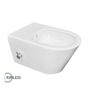 Wiesbaden WC suspendu sans bride 53cm avec robinet bidet intégré eau froide Blanc brillant