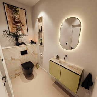 MONDIAZ TURE-DLUX Meuble toilette - 80cm - Oro - EDEN - vasque Frappe - position centrale - sans trou de robinet