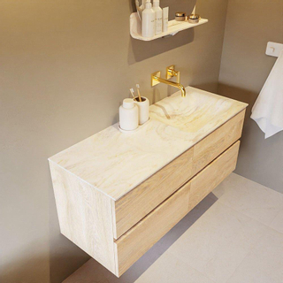 Mondiaz VICA-DLUX Ensemble de meuble de salle de bain - 120cm - meuble sous-vasque chêne blanchi - 4 tiroirs - lavabo encastré cloud droite - sans trous de robinet - version haute de 60cm - ostra