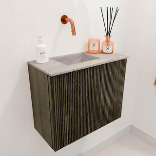 Mondiaz JOYA-DLUX 50cm toiletmeubel - kleur Shadow - Wastafel FAYE positie Links Zonder kraangat kleur Glace.