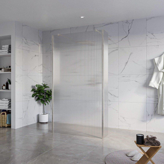 FugaFlow Eccelente Vetro Vrijstaande inloopdouche badkamer - 110x200cm - Helder geribbeld - antikalk - 8mm veiligheidsglas - 2 zijwanden 30cm - met wandarmen en hoekprofielen - RVS geborsteld -