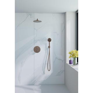 Fortifura Calvi Ensemble de douche à l'italienne - rond - thermostatique - bras mural - douche principale de 25 cm - douchette ronde - flexible lisse - Cuivre brossé PVD (Cuivre)