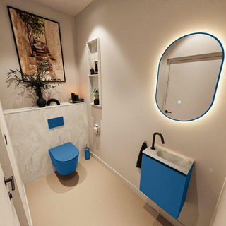 MONDIAZ TURE-DLUX Meuble toilette - 40cm - Jeans - EDEN - vasque Ostra - position droite - 1 trou de robinet