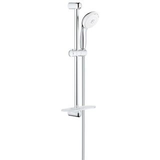 GROHE New Tempesta 100 Ensemble de douche - 60cm - douchette ronde - 3 types de jet - flexible de douche lisse - avec porte-savon - chrome/blanc