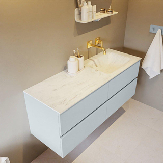 Mondiaz VICA-DLUX ensemble de meuble de salle de bain - 130cm - meuble sous-vasque argile - 4 tiroirs - lavabo encastré nuage droite - sans trous de robinet - version haute 60cm - opalo