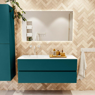 Mondiaz VICA ensemble de meuble de salle de bain - 120cm - meuble sous-vasque smag - 2 tiroirs - lavabo moon gauche - 1 trou de robinet - couleur talc - miroir LED - version XL 60cm de haut