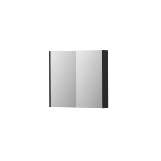 INK SPK2 Spiegelkast - 80x14x74cm - 2 deuren - dubbelzijdige Spiegel - schakelaar en stopcontact - MDF lak zwart mat