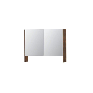 INK SPK3 Armoire de toilette - 100x14x74cm - 2 portes - miroir double face - étagère ouverte - interrupteur et prise - MFC Noyer