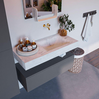 Mondiaz ALAN-DLUX Ensemble de meuble - 100cm - meuble Plata mat - 1 tiroir - Lavabo Cloud Opalo suspendu - vasque Droite - 0 trous de robinet