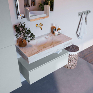 Mondiaz ALAN-DLUX Ensemble de meuble - 90cm - meuble Clay mat - 1 tiroir - Lavabo Cloud Frappe suspendu - vasque Centre - 0 trous de robinet