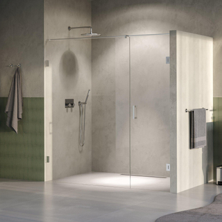 BRAUER Void Nisdeur - 2-delig - 200x200cm - 70cm draaideur aan muur - glascoating - omkeerbaar - helder glas - Geborsteld RVS PVD