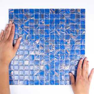 The Mosaic Factory Amsterdam mozaïektegel - 32.2x32.2cm - wand en vloertegel - Vierkant - Glas Medium Blue glans