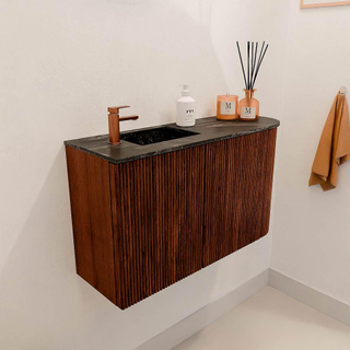 Mondiaz JOYA-DLUX 71.6cm toiletmeubel - ronding rechts kleur Ruby - Wastafel FAYE positie Links 1 kraangat kleur Lava.