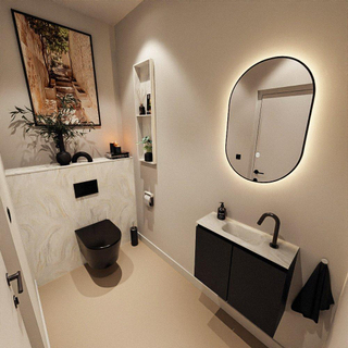 MONDIAZ TURE-DLUX Meuble toilette - 60cm - Urban - EDEN - vasque Ostra - position centrale - 1 trou de robinet